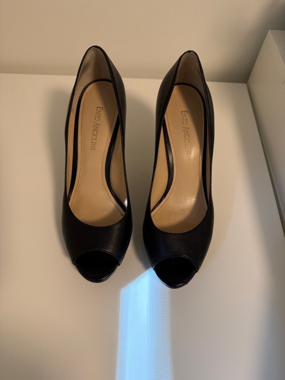 Enzo Angiolini Black Peep-Toe Heels